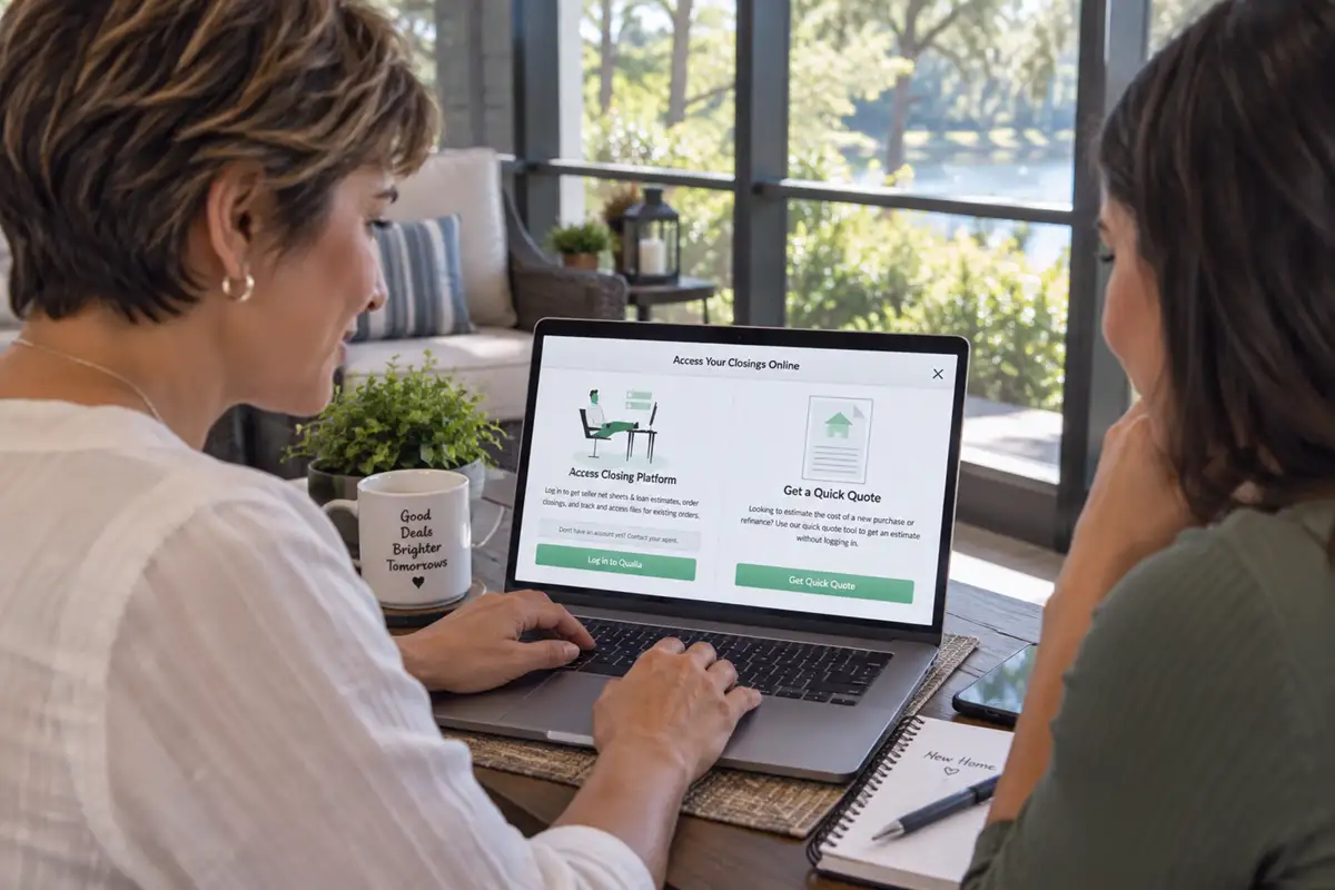 A person using the Qualia document portal on a laptop.